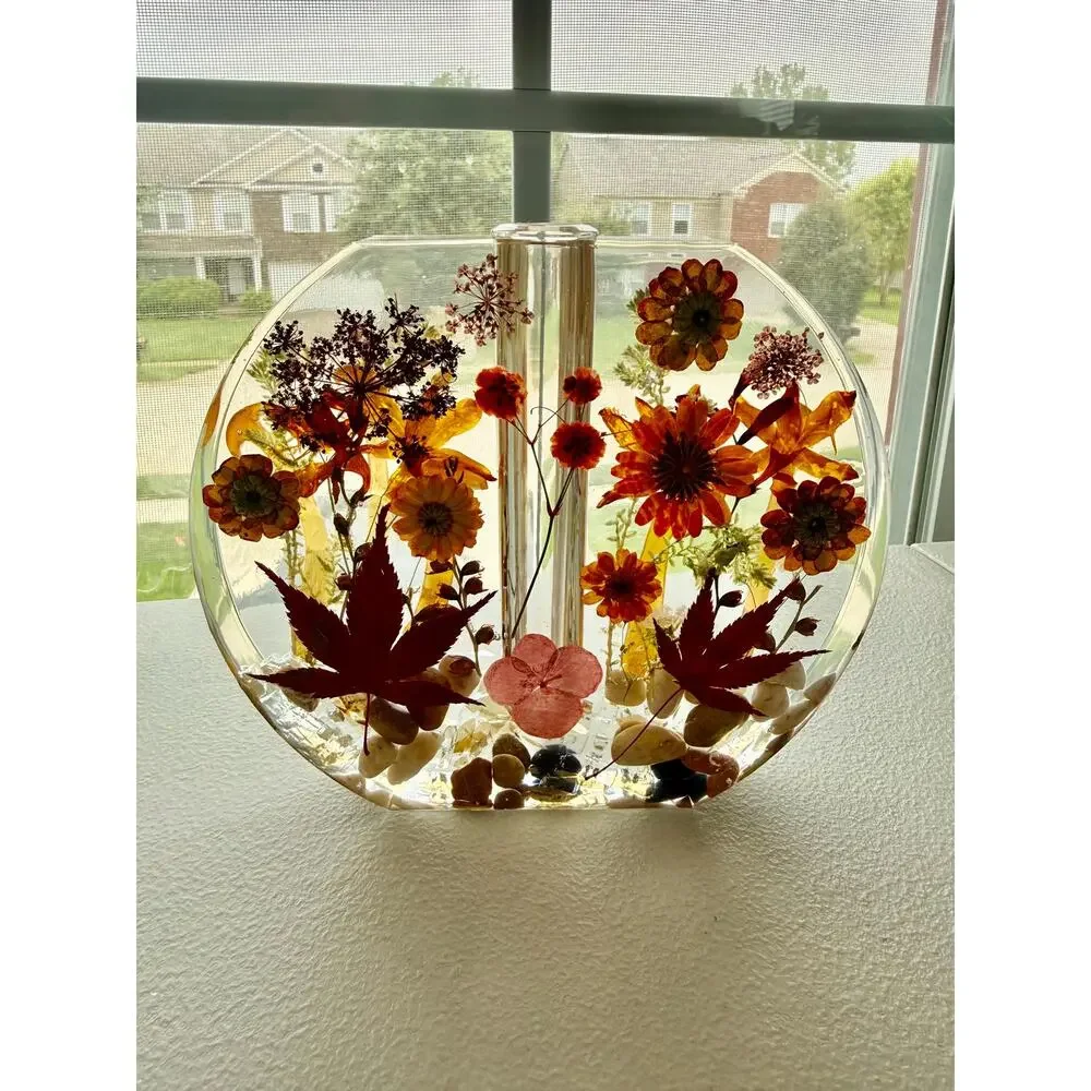 Forever Bloom Autumn Woods Bud Vase | Real Pressed Flowers & Mushrooms in Resin
